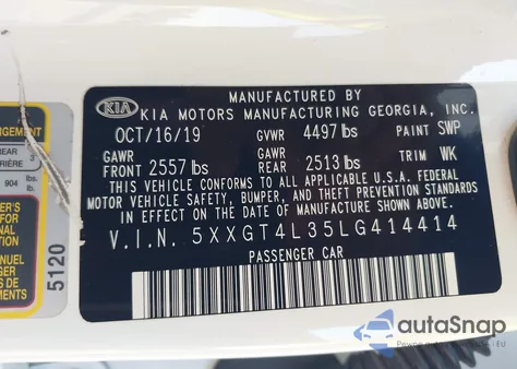 2020 Kia Optima Lx from USA, damaged, VIN 5XXGT4L35LG414414